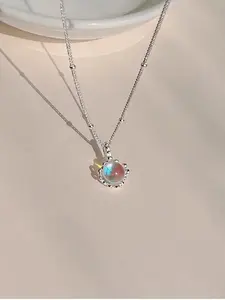 S925 Sterling Silver Moonstone Decor Pendant Necklace for Women, Fashion Jewelry for Party, Daily Clothing Decor, Trendy All-match & Exquisite Jewelry for Gift, Charm Necklaces