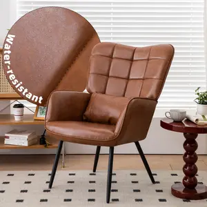 [SOIYELIFE] Bonded Leather Armchair, Modern Accent Chair High Back, Living Room Chairs with Metal Legs and Soft Padded, Sofa Chairs for Office,Bedroom,Dining Room (Brown-1pc),Unique furniture,