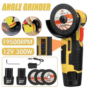 Cordless Brushless Angle Grinder Kit Handheld with 4 Gutting Blades,2 pcs 12V 1300mAh Batteries 19500 RPM/Min，for Cutting Grinding Polishing