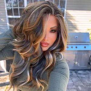 IMstyle Lexi Calico Dark Green & Caramel Brown Platinum Blonde Highlight Natural Wavy Glueless 13*4 Free Parting Lace Front Syntehtic Wig