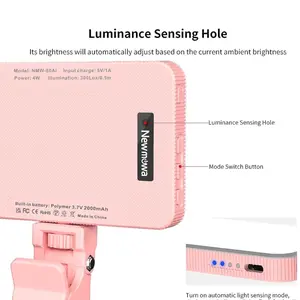 Newmowa Pink Rechargeable Selfie Light, Portable Clip on Video Light for Phone/Laptop/Camera with Smart Light Sensor, 3 Light Modes, with 2000mAh Battery for Selfie/Makeup/Video Conference/TikTok