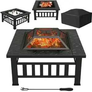 32” 3-in-1 Outdoor Fire Pit Table – BBQ Grill, Ice Bucket & Patio Heater w/ Cover | Backyard & Camping Essential