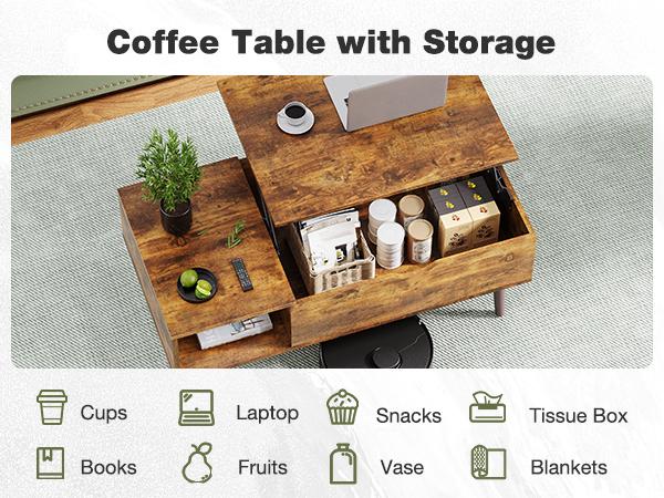 Coffee Table,Lift Top Coffee Tables for Living Room,Rising Tabletop Wood Dining Center Tables with Storage Shelf and Hidden Compartment Coffee Table,Lift Top Coffee Tables for Living Room,Rising Tabletop Wood Dining Center Tables with Storage Shelf and Hidden Compartment