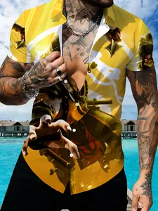 Mortal Kombat Theme Printed Short Sleeve Shirt, Casual Men's Summer Trendy Shirt