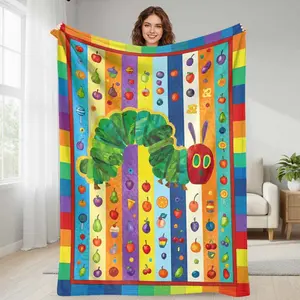 The Very Hungry Caterpillar Flannel Blanket  Rainbow Fruits & Food Print  Ultra Soft  Cozy  Lightweight  Breathable  Perfect for Living Room  Bedroom  Couch  Travel  Gift for Birthdays  Holidays  and Any Occasion