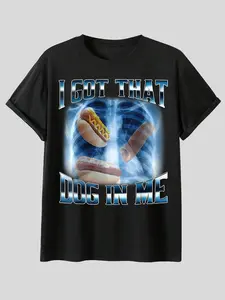 Funny Hot Dog Print T-Shirt, Comfortable Casual Wear, Humorous Food Design, Lazy Home Clothing, Trendy Street Style Unisex Tee
