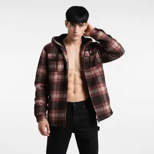 Facitisu Hoodies for Men Sherpa Lined Heavyweight Flannel Jackets Fleece Plaid Winter Warm Coats