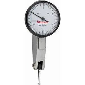 Starrett Dial Test Indicators: 0.03 Max, 0-15-0, Horizontal 1-1/4" Dia, White Dial, 0.0005" Graduation 12305