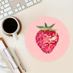 Cute Strawberry Pattern Mouse Pad, Round Mouse Pad with Non-slip Rubber Base, Decorative Mouse Mat for Home Office Game Room, Non Slip Mousepad, Computer Mouse Pad, Mouse Pad for Laptop