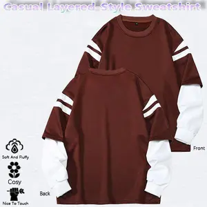 Men's striped fake two-piece round neck knitted sweater, simple and stylish autumn and winter style, casual and comfortable long-sleeved top, suitable for daily wear, street wear