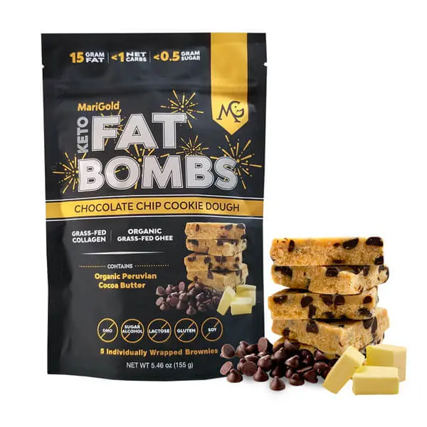 MariGold Keto Fat Bombs | 5 Bars | Chocolate Chip Cookie Dough | Low Carb, Low Sugar Collagen-Rich, Gluten-Free, Non-GMO | Buy Now for a Healthy Protein Snack