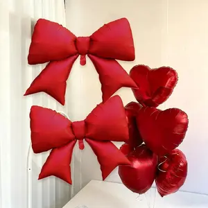 7pcs Heart Bow Balloon Set, Heart Shaped Balloons, Wedding Birthday Valentine's Day Party Decoration, Bridal Party Decorations, Festive Supplies