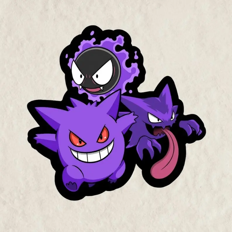 Gengar Evolution Sticker, Glossy Waterproof Laptop Waterbottle Sticker, Window Vinyl Car Decals Anime Poke Stickers