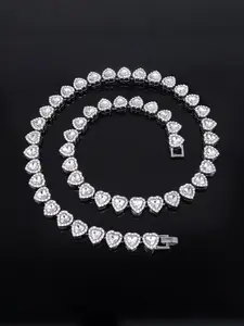 Fashion European Style Glass Heart-Shaped Peach Heart Rhinestone Cuban Necklace, Trendy Unique Jewelry, Sparkling Heart Pendant Chain, Zircon Gemstone Necklace, Cubic Zirconia Necklace