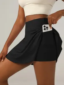 Summer Women's Two-Piece Skirt Pants (2 Pockets), Thin Sport Tennis Skirt Shorts + Short Pants, Casual Sporty Skorts, Breathable Comfort Running Yoga Fitness