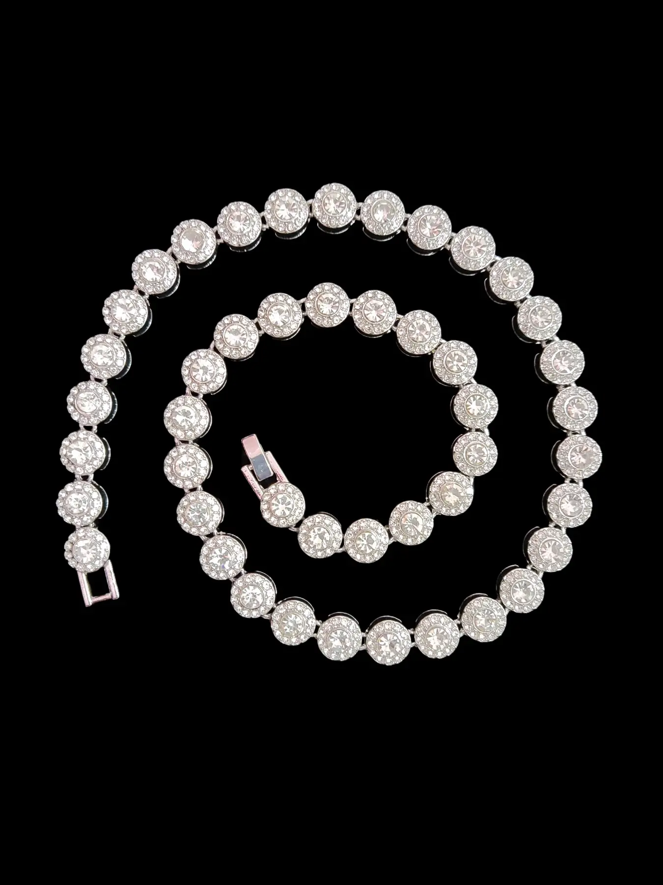 1 Piece Unisex Zinc Alloy Rhinestone Round Necklace, Men Women Hip Hop Punk Style Round Chain Necklace, Iced Out Bling Bling Jewelry High End Necklace Perfect for Daily Wear or Party, Valentine's Gift, Rhinestone Decorated Necklace, Fashion Necklace