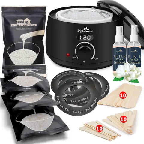Lifestance Waxing Kit for Brazilian Wax - Easy to Use - For Sensitive Skin - Digital Display - Contains four packs of wax beans for home body care