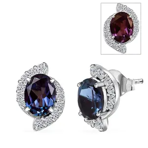 Certified & Appraised AAA Luxuriant Lab Grown Alexandrite and G-H SI Lab Grown Diamond 3.73 ctw Earrings in 10K White Gold Christmas Gifts