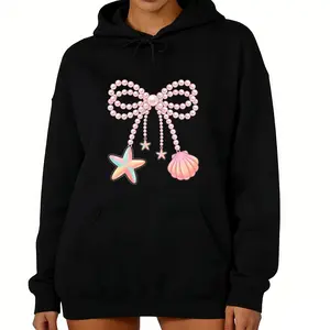 Gift Hoodie for Ocean Lovers – Beachy Starfish and Pearl Bow Graphic