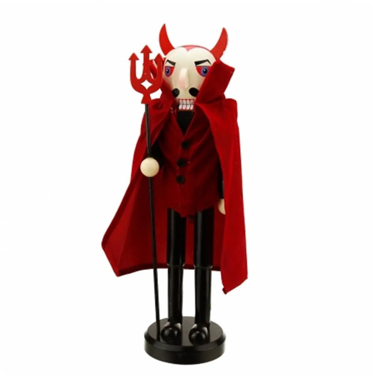 212 MAIN Red Devil Wooden Decorative Ornaments - Halloween Nutcracker with Pitchfork, 14 h x 4 w x 3.5 d in, Indoor Home & Party Festive Decoration, Ready to Scare Kids