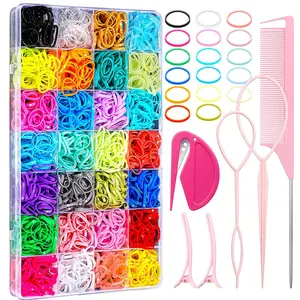 28 Colors Disposable Elastic Hair Ties Kit With Hair Styling Tools For Girls