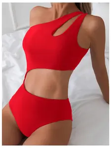 Cutout One Piece Swimsuit Women - One Shoulder Bathing Suit Ribbed Swimwear 2026 Monokini