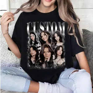 Custom Girlfriend Face Photo T-Shirt Retro 90s Bootleg Rap Style Personalized 90s Bootleg T-Shirt Custom Photo Collage Design Vintage Boyfriend Shirt Personalized Gifts for Men Women Funny Couples Tee Streetwear Aesthetic Oversized Graphic T-Shirt Cotton