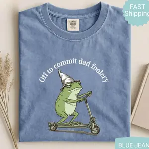 Comfort Colors Dad Frog Shirt, Off to Commit Dad Foolery Tee, Funny Frog Scooter Shirt, Dada Gift, Cute Pregnancy Announcement Tee
