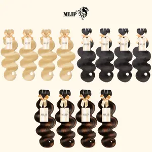 MLIP 4 pieces Bundles Raw 15A Indian Hair Natural Black Brown Highlight 613 Blonde Body Wave 100% Virgin Hair Blundes