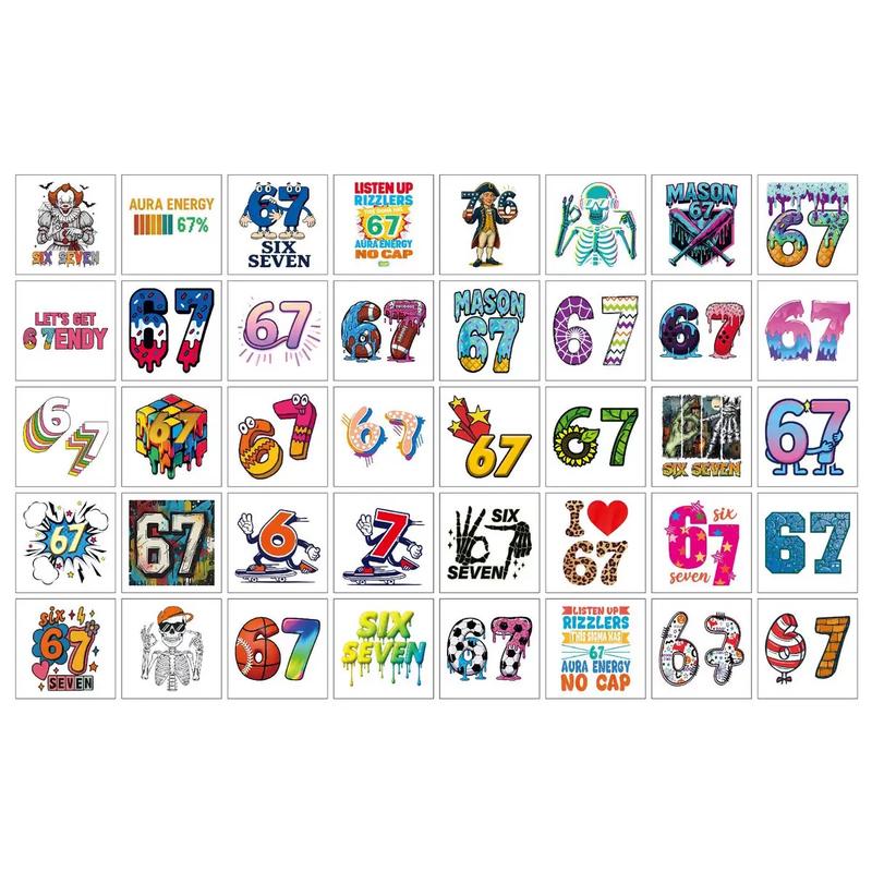 40PCS 67 Meme Temporary Tattoos Unique Designs for Kids Party Supplies Colorful 67 Stickers Back To School Gift Waterproof Non Toxic Safe Materials Easy Application