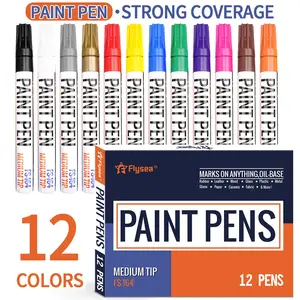 12 Color Medium Tip Quick Dry Permanent Paint Pens, Waterproof Oil-Based Markers Set for Rocks Wood Fabric Glass Ceramic Paper DIY Crafts, All Surfaces Non-Fade