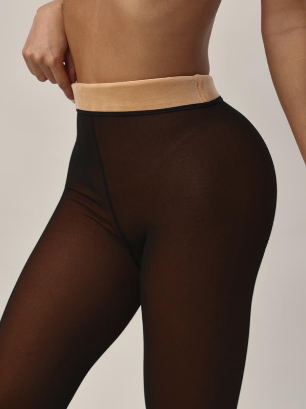 Women's Sheer Fleece-Lined Tights – Thick Warm Winter Thermal Leggings, Translucent Pantyhose for Cold Weather