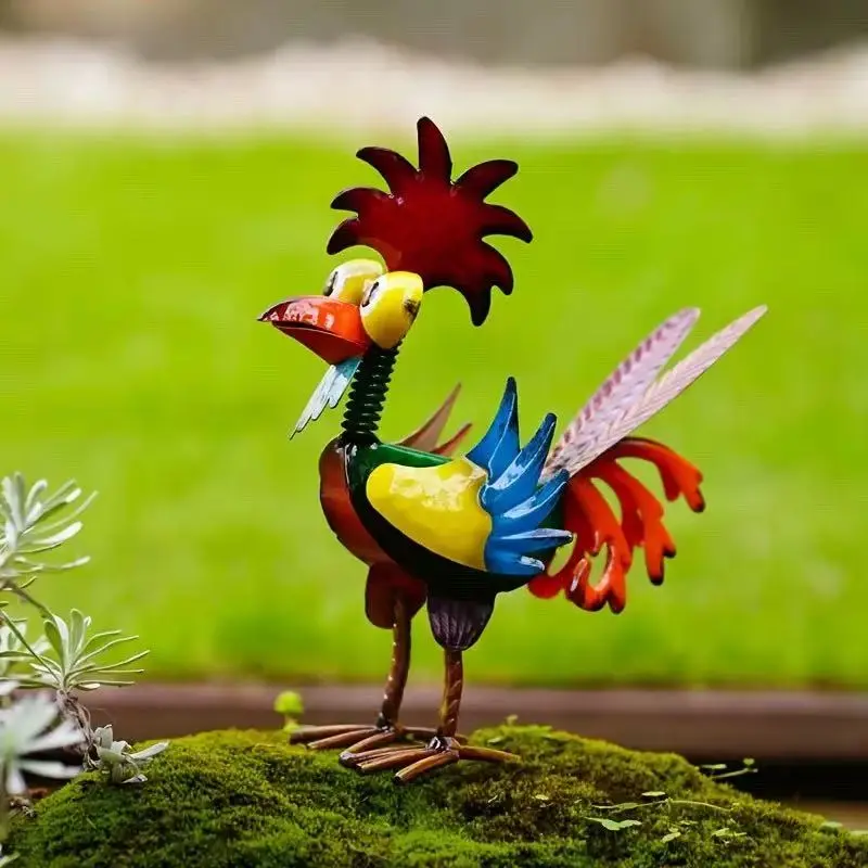 American Garden Indoor Desktop Colorful Vibrant Rooster Animal Decoration, Creative Iron Craft Art Piece, Yard Ornament for Home Decor, Animal Theme