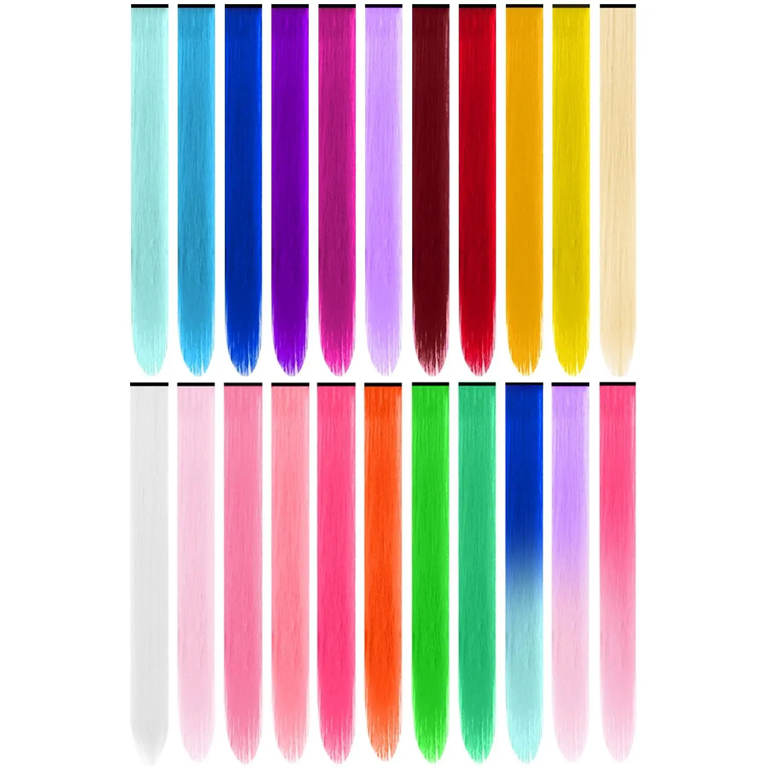 22 count Colored Hair Extensions, Multi-colors Party Highlights Clip in Synthetic Hair Extensions 22 inch Rainbow Hairpieces for Girls Women  Halloween  Favor  (Colorful Set)