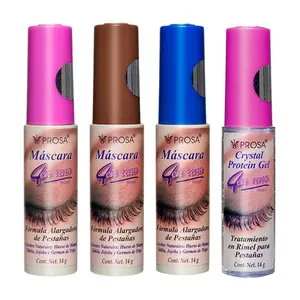 Prosa 4 En 1 Mascara - Classic, Brown, Blue, and Crystal Protein Gel - Water-Resistant, No Flaking, Infused with Mamey Kernel, Aloe Vera, Jojoba, and Wheat Germ - Water Proof, Makeup