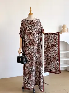 Women's Leopard Pattern Elegant Long Dress Robe Set, Hooded Shawl + Silk Scarf, Beach Sun Protection, All Seasons Fashion, Swimwear Cover Up, Swimsuit Cover Up