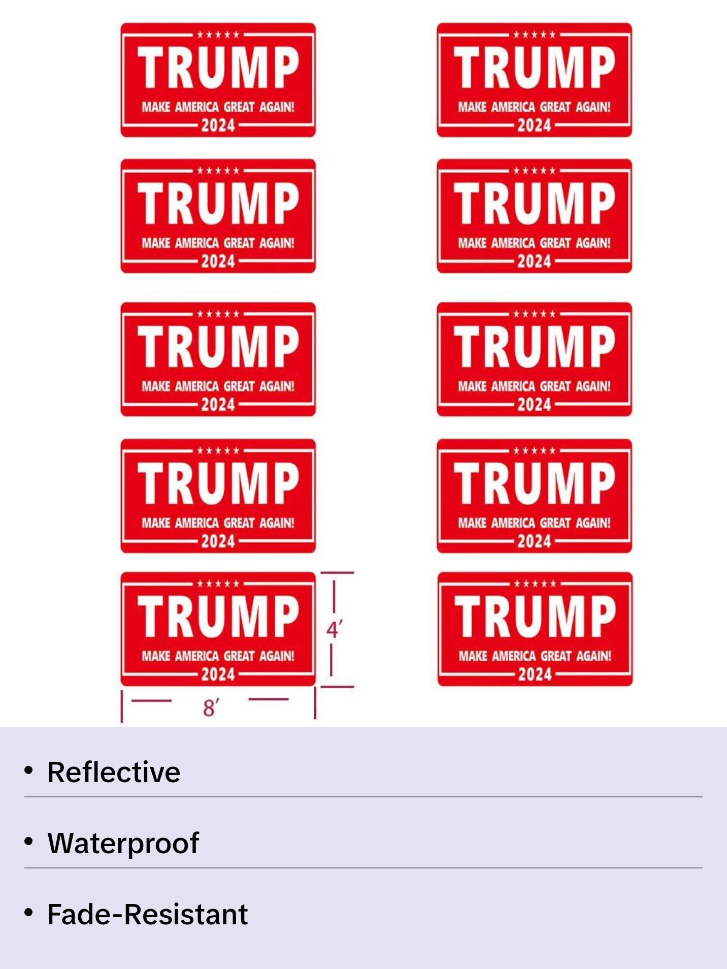 10Pack  8x4 inches Trump 2024 Car Stickers