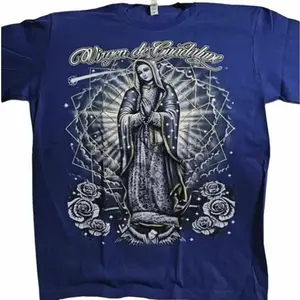 Virgen De Guadalupe Virgin Mary Flower Rose Pray Blue T-shirt,Forgive Me Mother Pray T-shirt Round Neck Casual