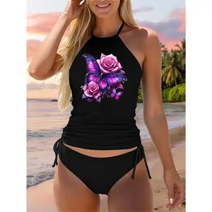 Beautiful Butterfly Purple Rose Butterfly Lovers Gifts Women Two Piece Swimsuit