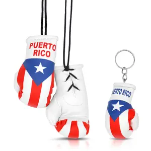 Mini Boxing Gloves - Puerto Rico Flag Theme, Car Rearview Mirror Accessories, Keychain Also Included