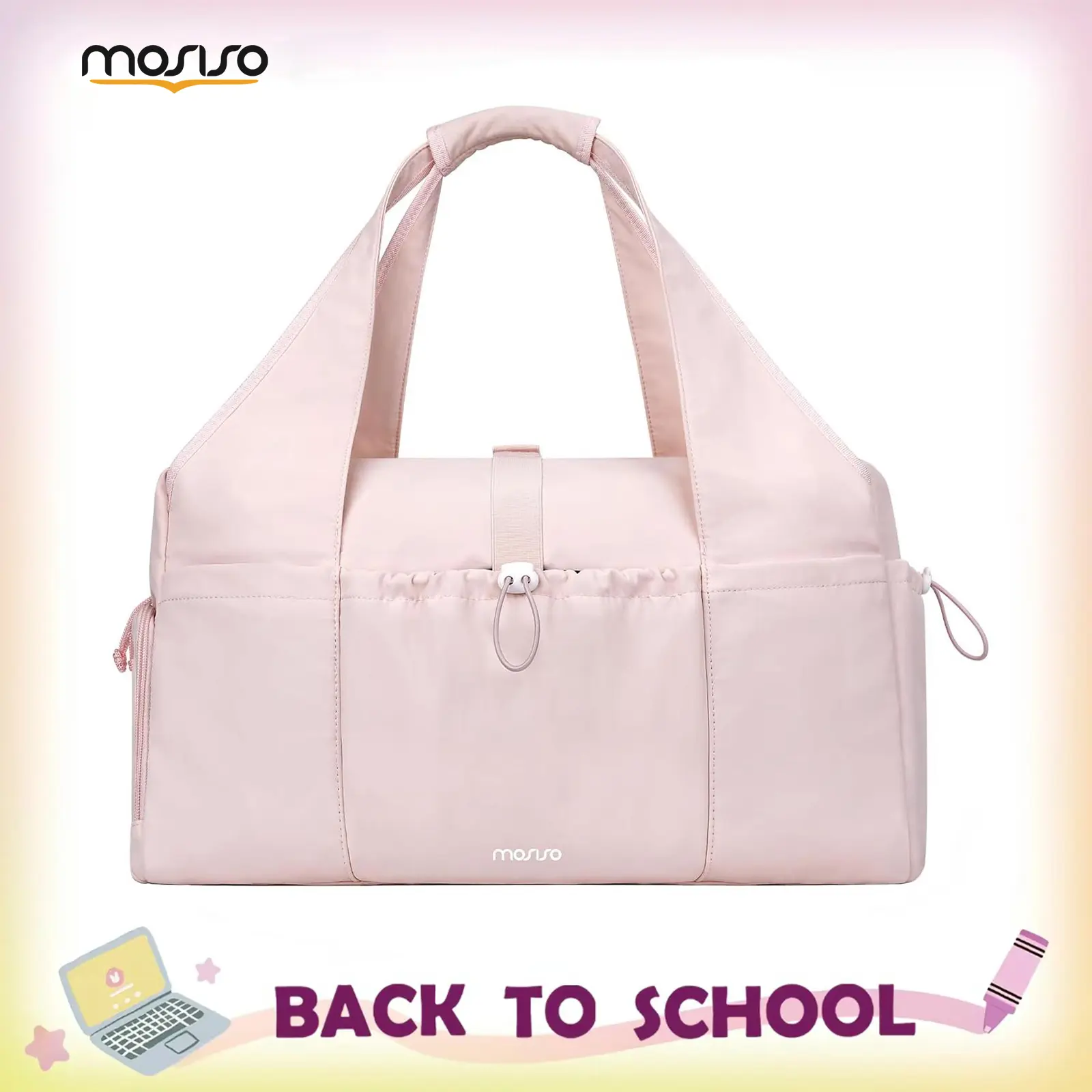 MOSISO Gym Bag for Women, Travel Duffel Bag with Shoe Compartment & Wet Pocket, Weekender Overnight Carry On Tote Bag for Fitness Yoga Workout Travel, Pink