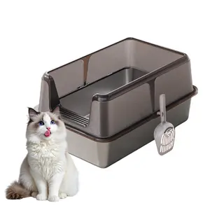 Non-Stick Stainless Steel Litter Box, Side Opening Splash-Proof & Leak-Proof Large Metal Cat Litter Box with Lid & Scoop, Easy-Clean & Durable,60x40x31.5CM