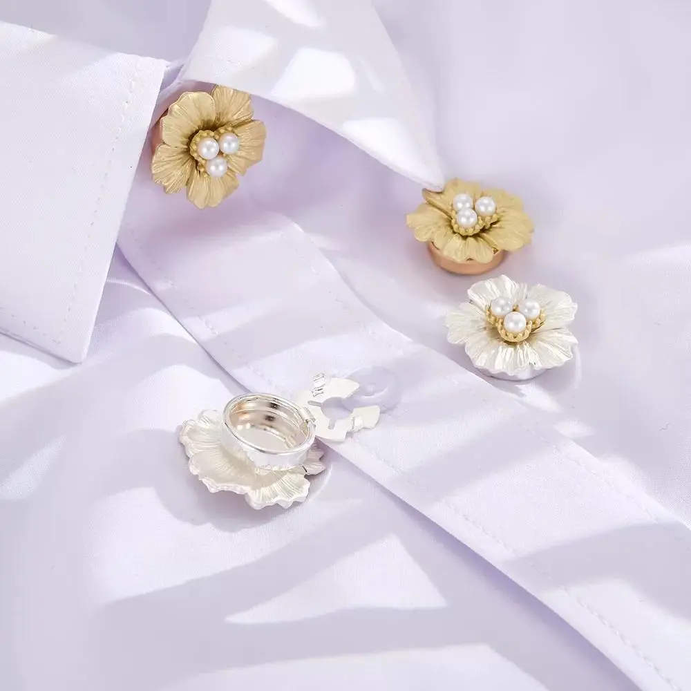 Women's Pearl Flower Rhinestone Clip-On Button Covers - No-Sew Removable Cuff Links for Blazers, Shirts, Cardigans - 10 PCS Set $19.9