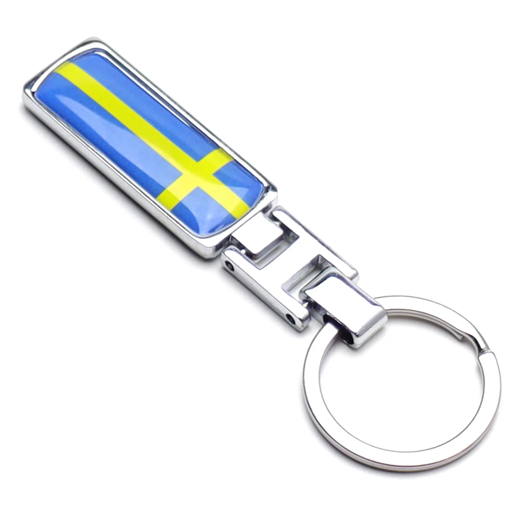 iJDMTOY Sweden Flag Gold Nordic Cross Emblem Chrome Badge Keychain Ring For Swedish Scandinavian Cars
