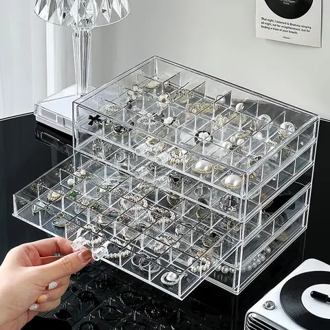 Layers Plastic Dustproof Jewelry Box, 1 Count Jewelry Storage Box, Transparent Large Storage Display Case, Multi-layer Earrings Rings Necklaces Bracelets Pendants Organizer, Home Jewelry Organizer, Dustproof Organizers, Container