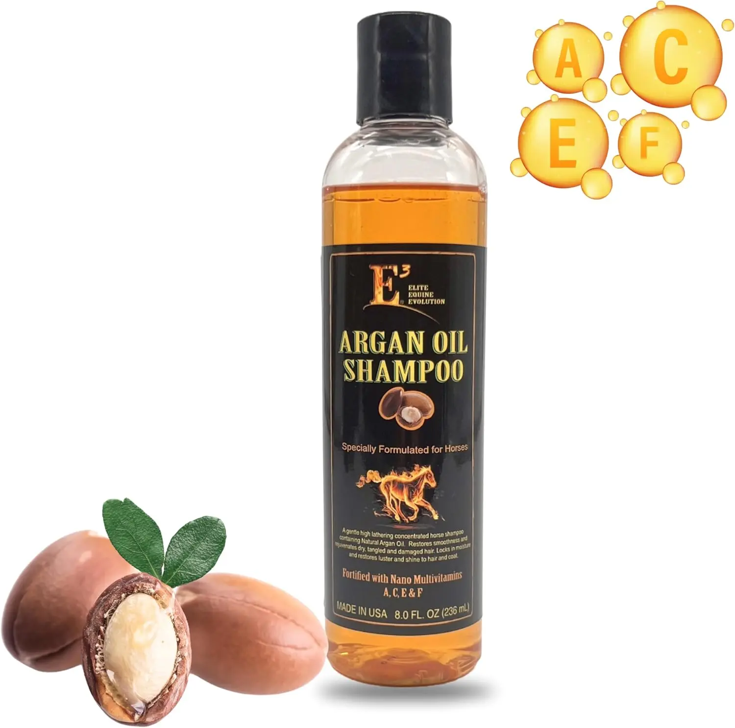E3 Argan Oil Shampoo for Horses and Dogs - Luxurious Pet Grooming & Deep Conditioning Wash, 8 fl oz