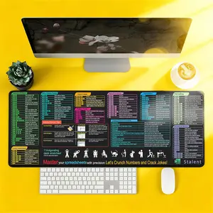 Excel Shortcut Keyboard Theme Extended Mouse Pad- Large Gaming Desk Mat with Stitched Edges & Non-Slip Base