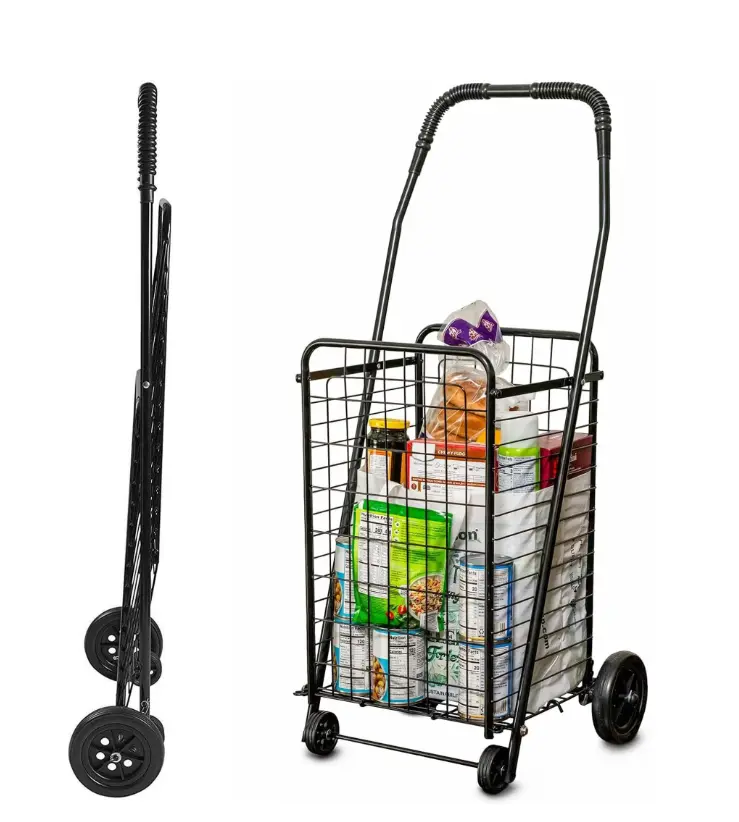DMI Folding Utility Cart with Wheels, 90 lb Capacity, Lightweight Rolling Shopping and Laundry Cart with Carrying Case