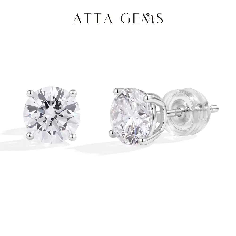 ATTAGEMS Women's Classic 925 Silver Elegant Shape Lab Grown Diamond Stud Earrings, 2CT Round Cut Fine Jewelry, Ideal for Party Wear or Engagement Gift ED001