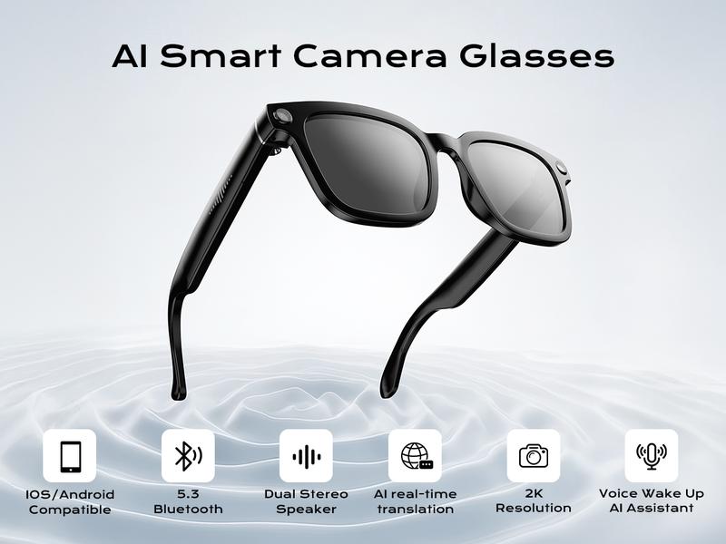 Smart Bluetooth Glasses with Camera, 1080p Video Recording Wearable Glasses, Multifunctional Wireless Audio Glasses with Headphone, Outdoor Sports Camera Sunglasses with Intelligent Voice Assistant, Anti-blue Light Protection Eyeglass